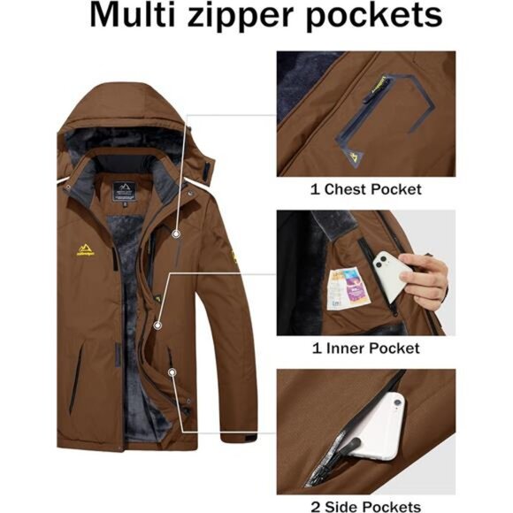 Men's Winter Coats Water Resistant Ski Snow Jacket Warm Fleece Jacket - Picture 6 of 7